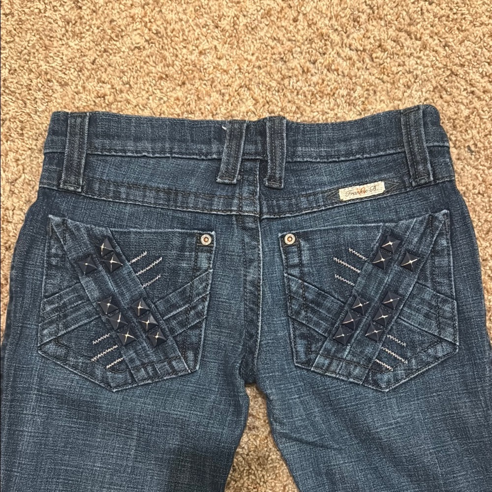 Frankie B. Blue Boot Cut Jeans with Intricate Stitching - Picture 1 of 5